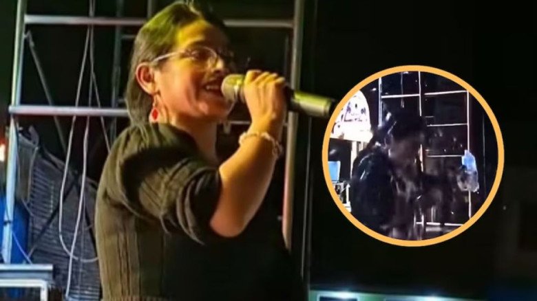 মঞ্চে গান গাওয়া অবস্থায় তরুণীকে কাচের বোতল নিক্ষেপ